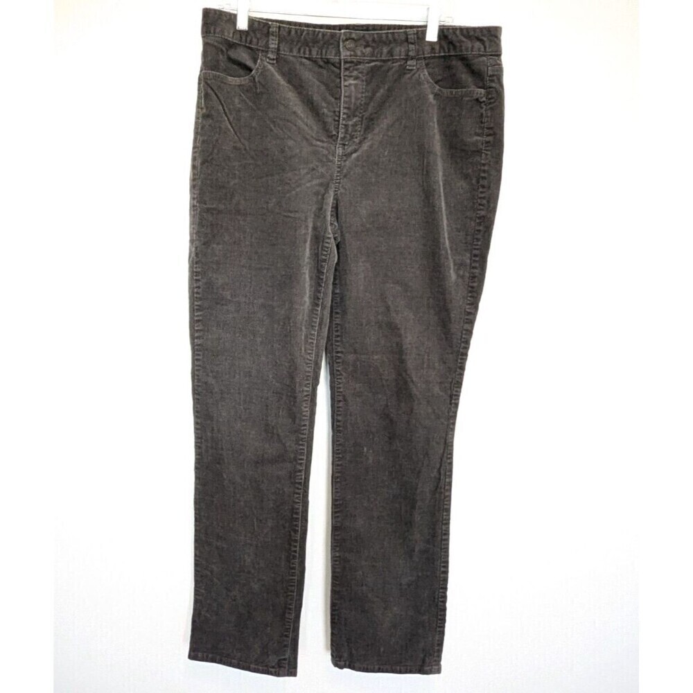 TALBOTS Heritage Pants Womens Size 14 Gray Corduroy Straight Leg Mature Casual